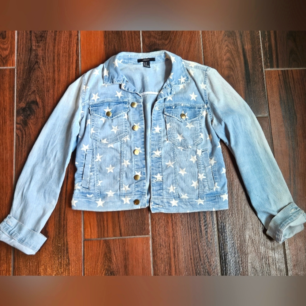 Forever 21 Jean Jacket With Stars Size Medium